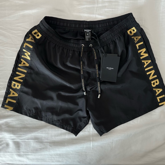 SOLD. Balmain Logo Print Swim Shorts black and gold size Medium. Brand New - Picture 7 of 10